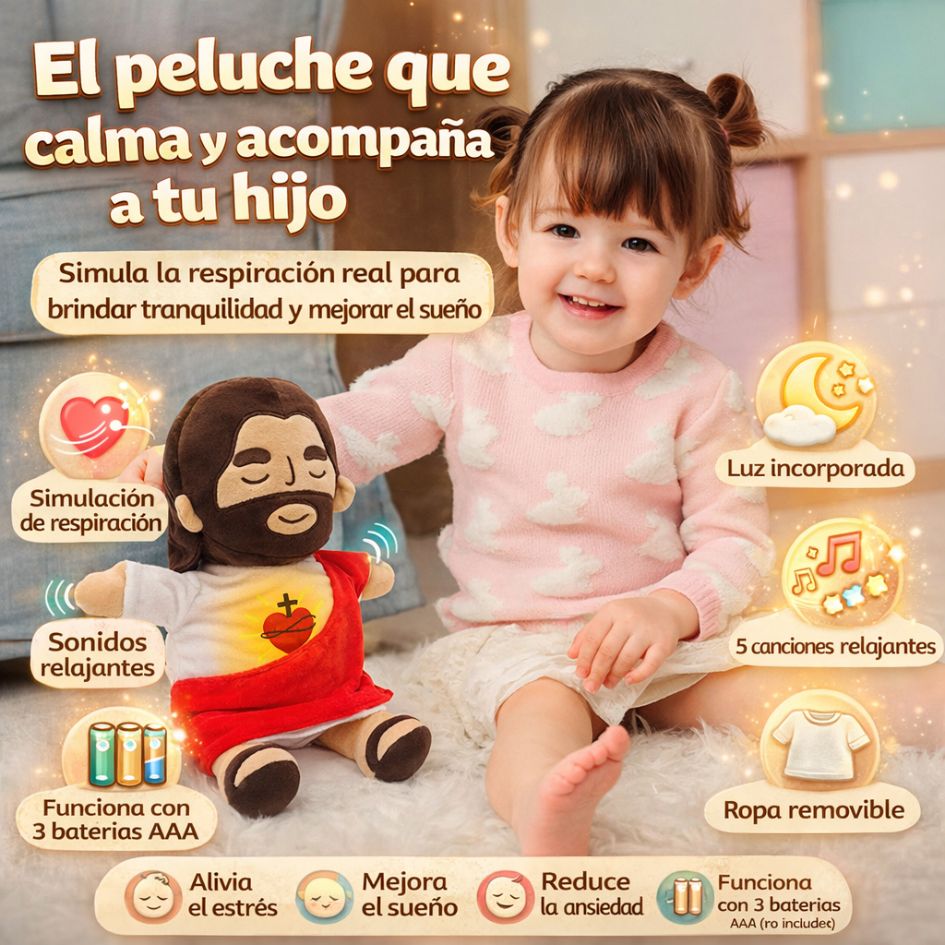 Peluche Jesús Calmante™ | Peluche Anti-Estrés con Respiración y Música Relajante para Niños | El Mejor Regalo